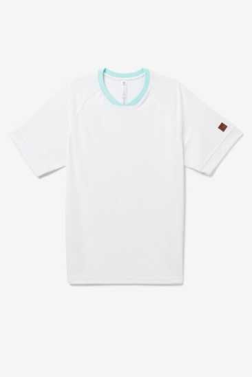 Fila Homme Cross Court Short Sleeve Crew 100 Blanche / Bleu Fog / Bleu Tint Fila France DTW-930657
